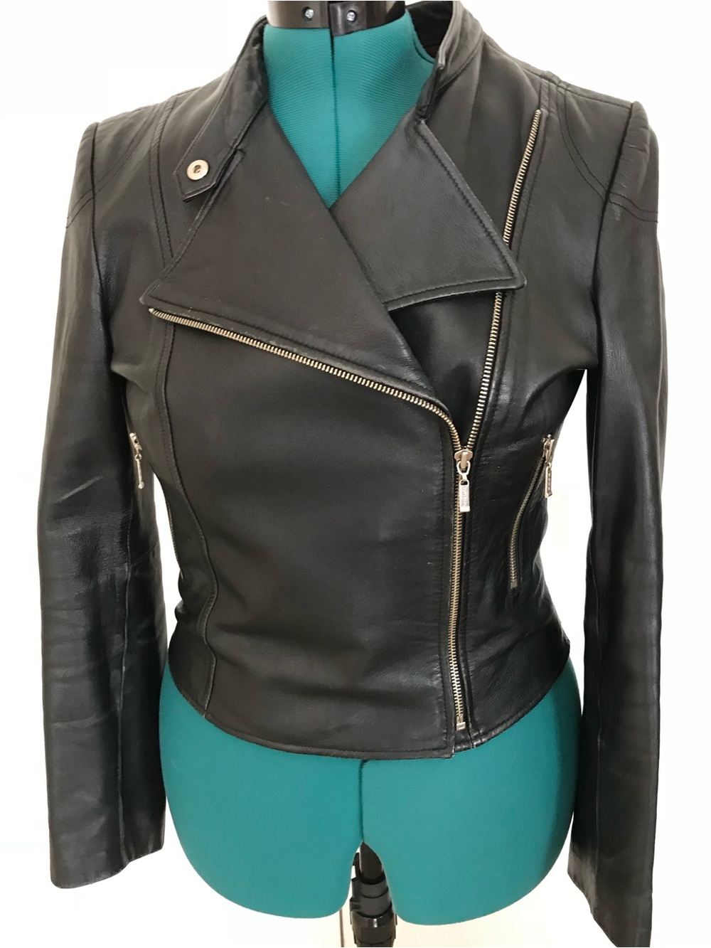 bebe Black Asymmetrical Leather Moto Jacket